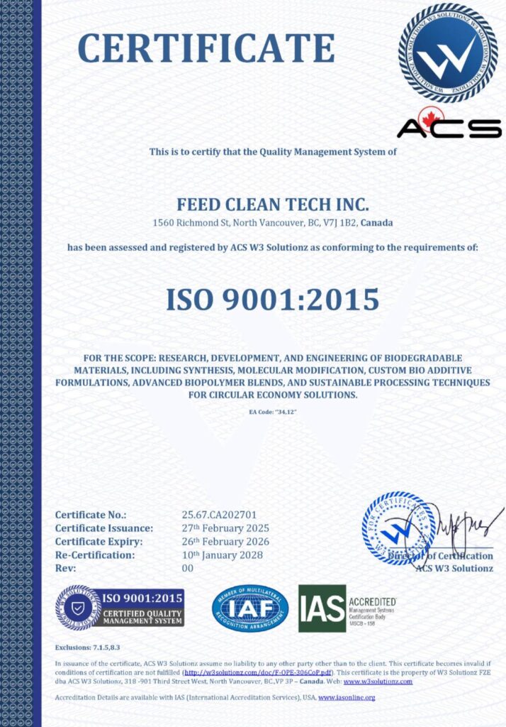 FEED Clean Tech Canada Achieves ISO 9001 Certification